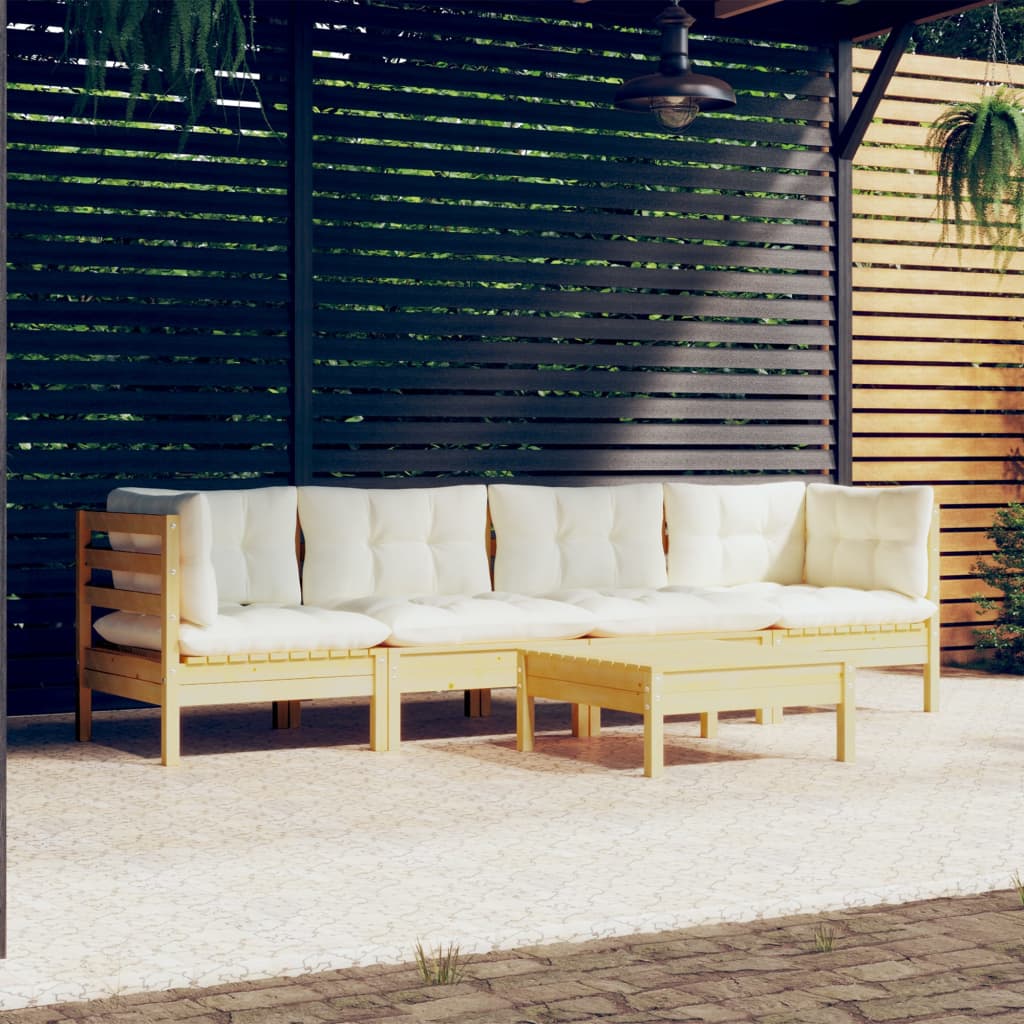 5-delige Loungeset met crèmekleurige kussens massief grenenhout – afbeelding 1