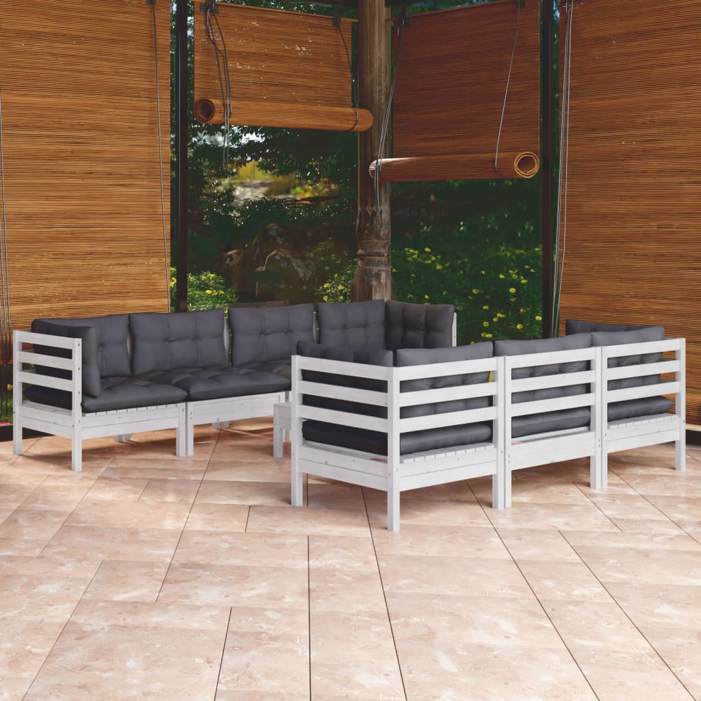 8-delige Loungeset met kussens massief grenenhout