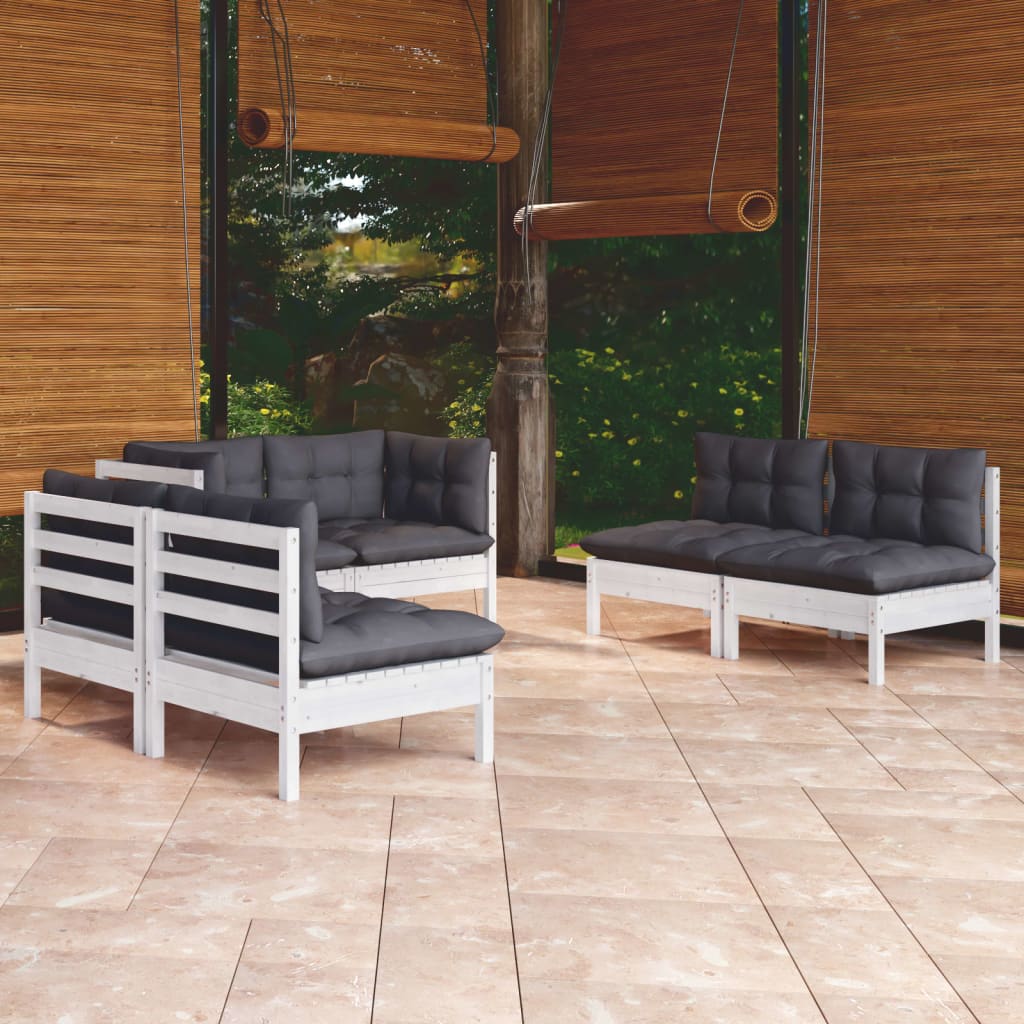 6-delige Loungeset met kussens massief grenenhout – afbeelding 1