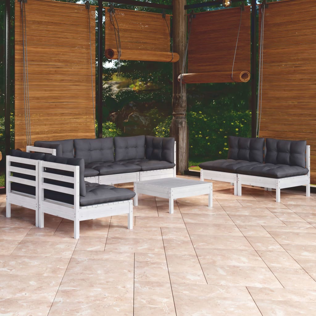 8-delige Loungeset met kussens massief grenenhout