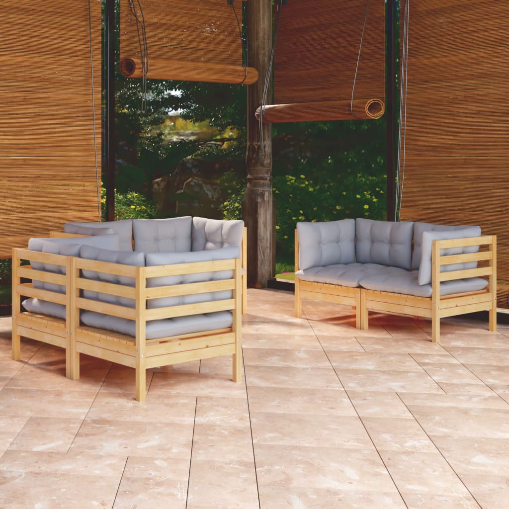 6-delige Loungeset met grijze kussens grenenhout – afbeelding 1