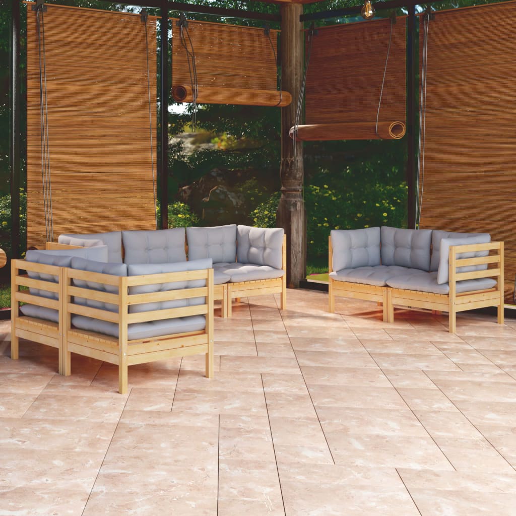 7-delige Loungeset met grijze kussens grenenhout – afbeelding 1