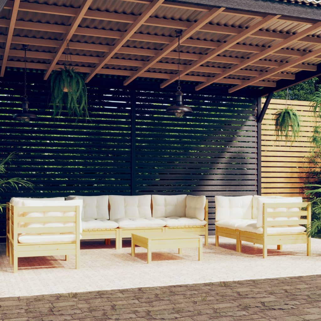 8-delige Loungeset met crèmekleurige kussens massief grenenhout – afbeelding 1