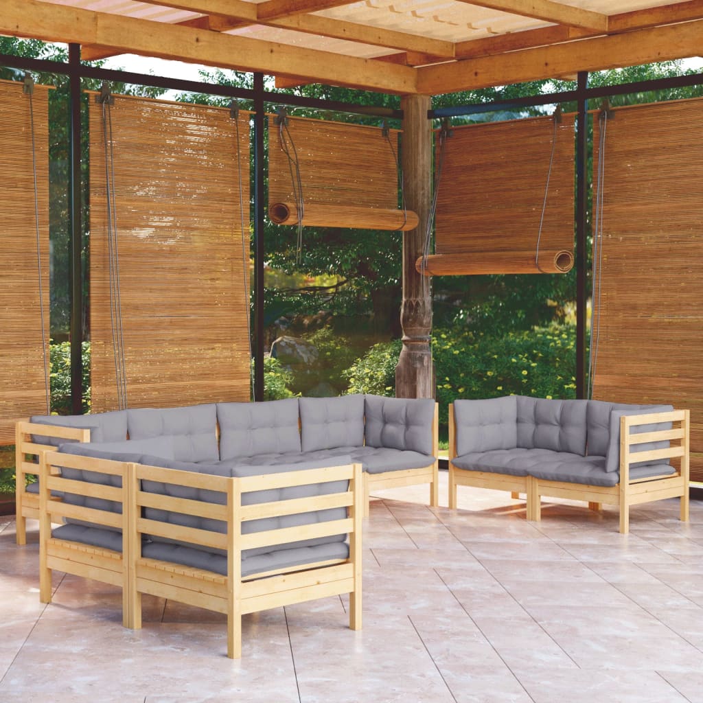 8-delige Loungeset met grijze kussens grenenhout – afbeelding 1