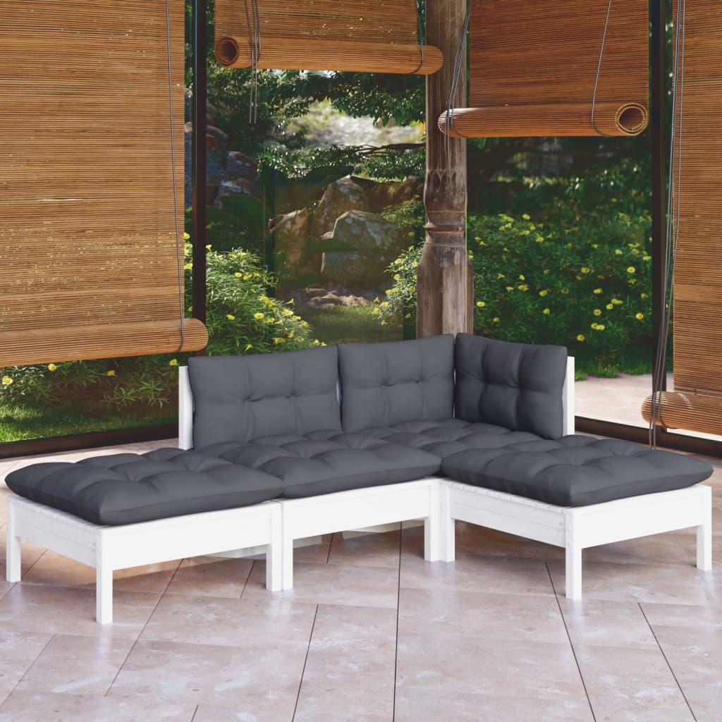 4-delige Loungeset met kussens massief grenenhout