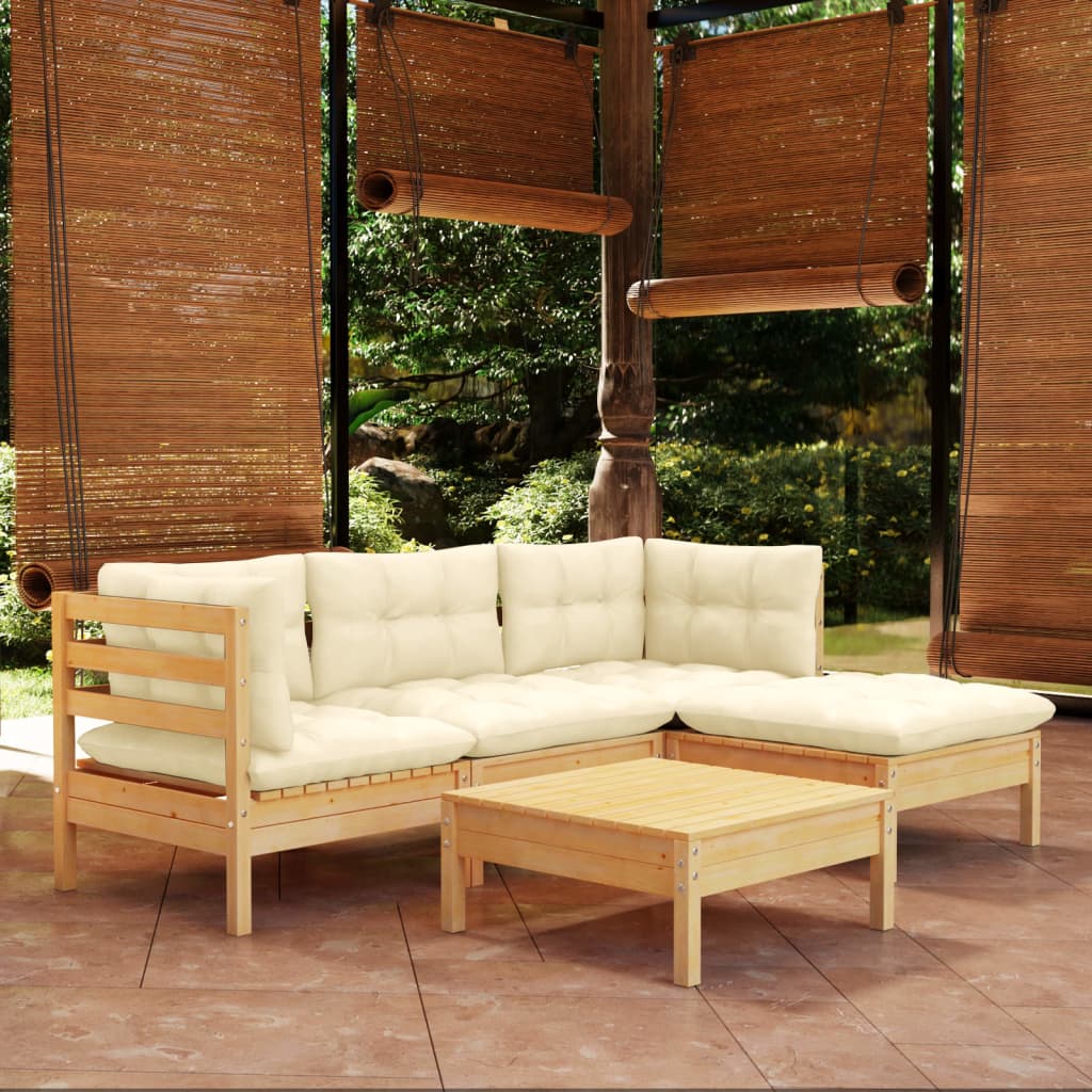 5-delige Loungeset met crèmekleurige kussens grenenhout – afbeelding 1