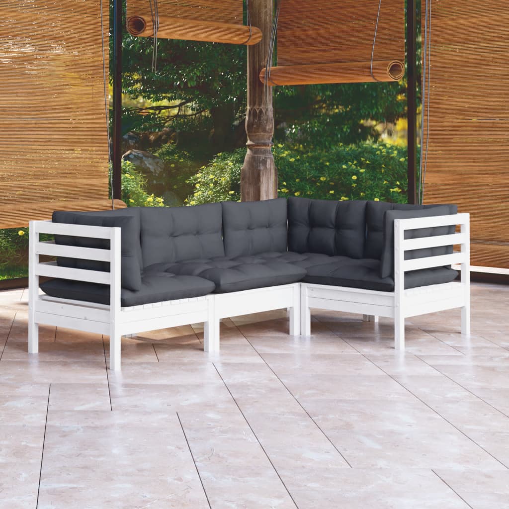 4-delige Loungeset met kussens grenenhout wit – afbeelding 1