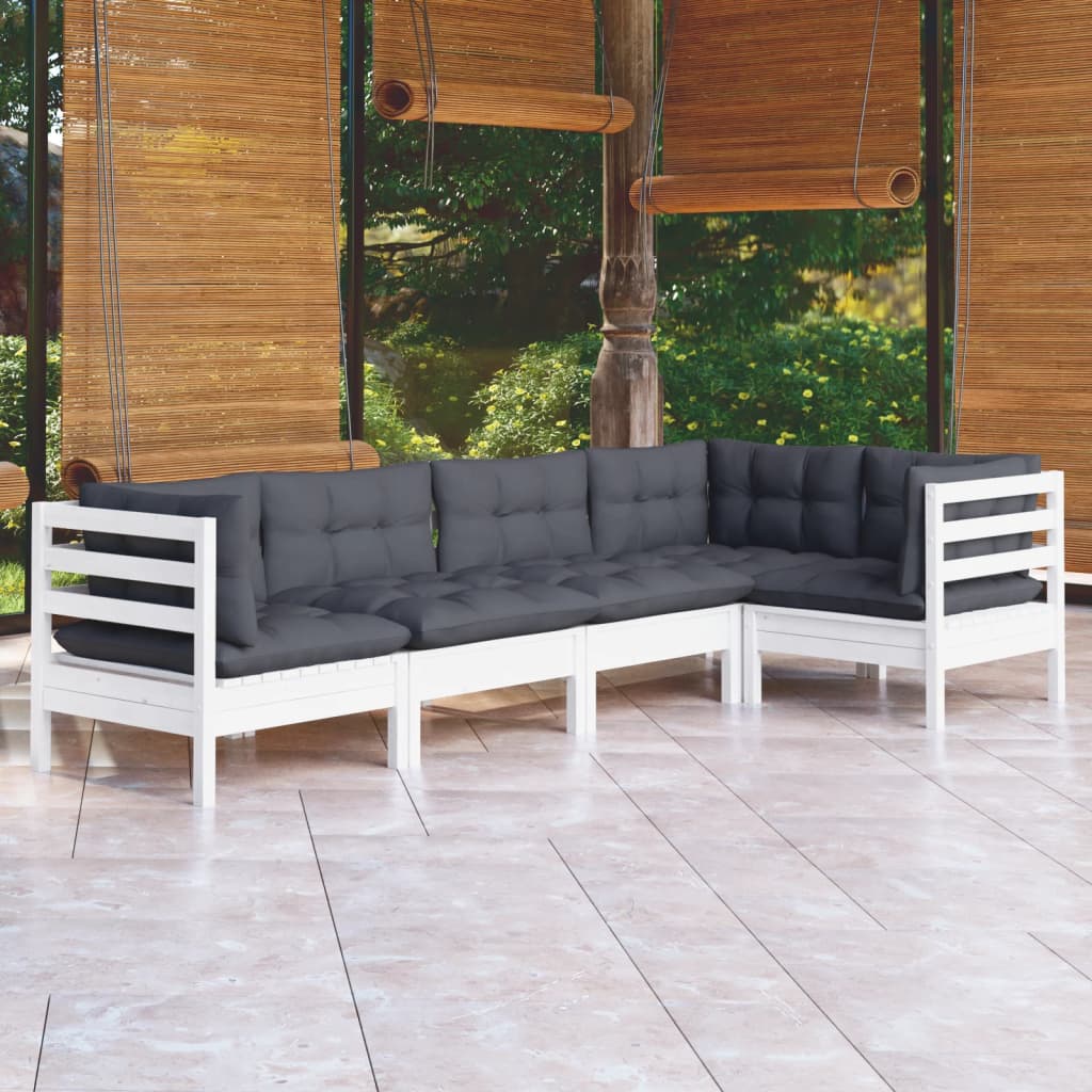 5-delige Loungeset met kussens grenenhout wit – afbeelding 1