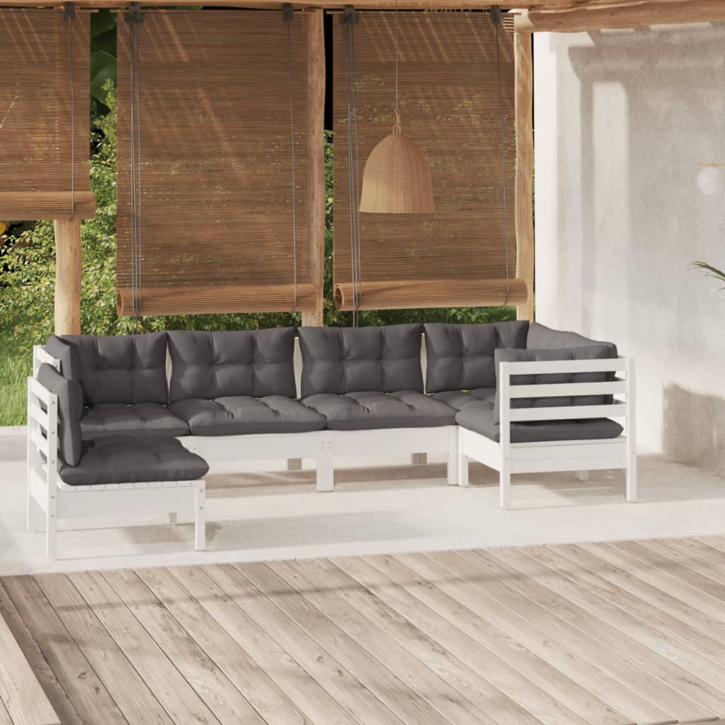 6-delige Loungeset met kussens grenenhout wit – afbeelding 1