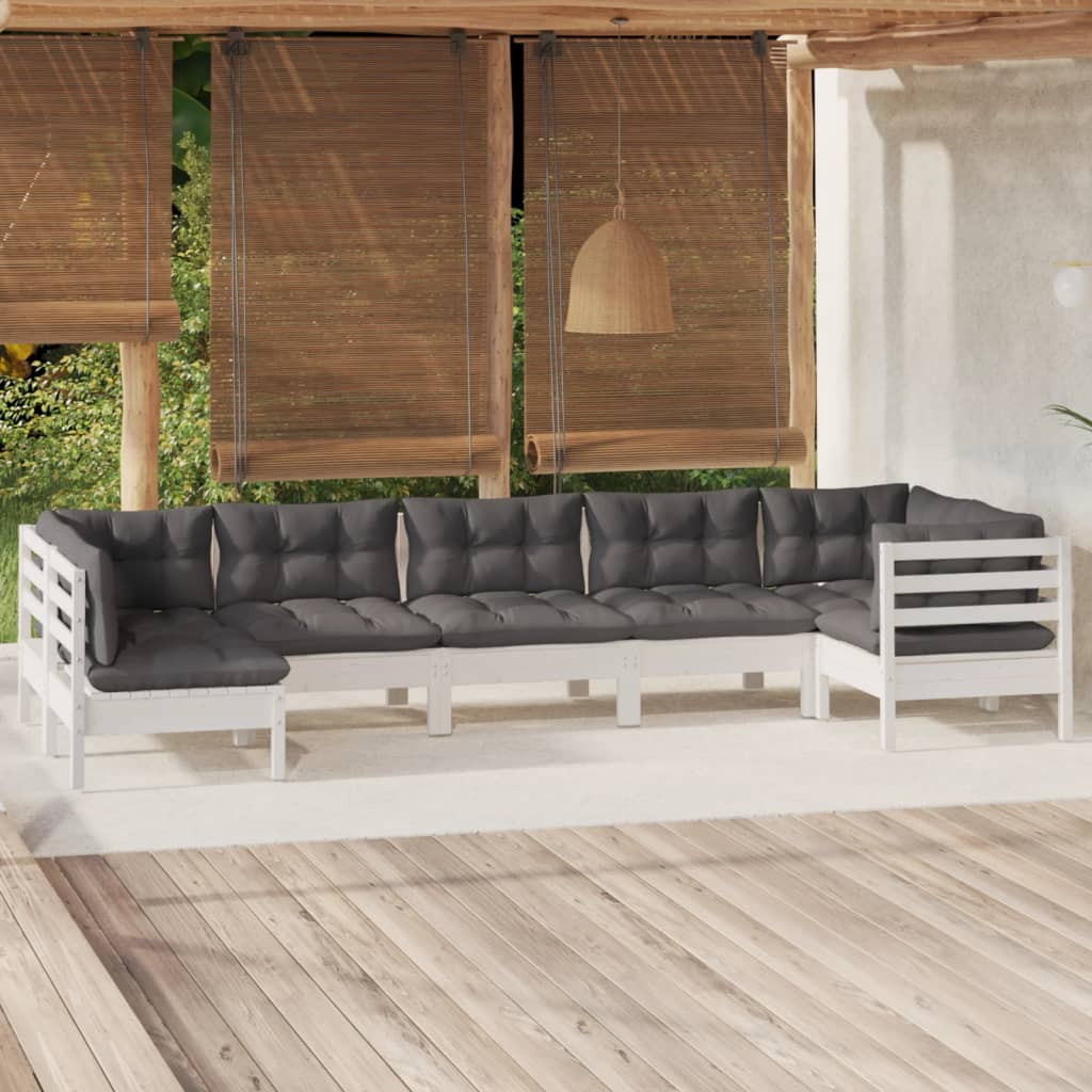 7-delige Loungeset met kussens grenenhout wit – afbeelding 1