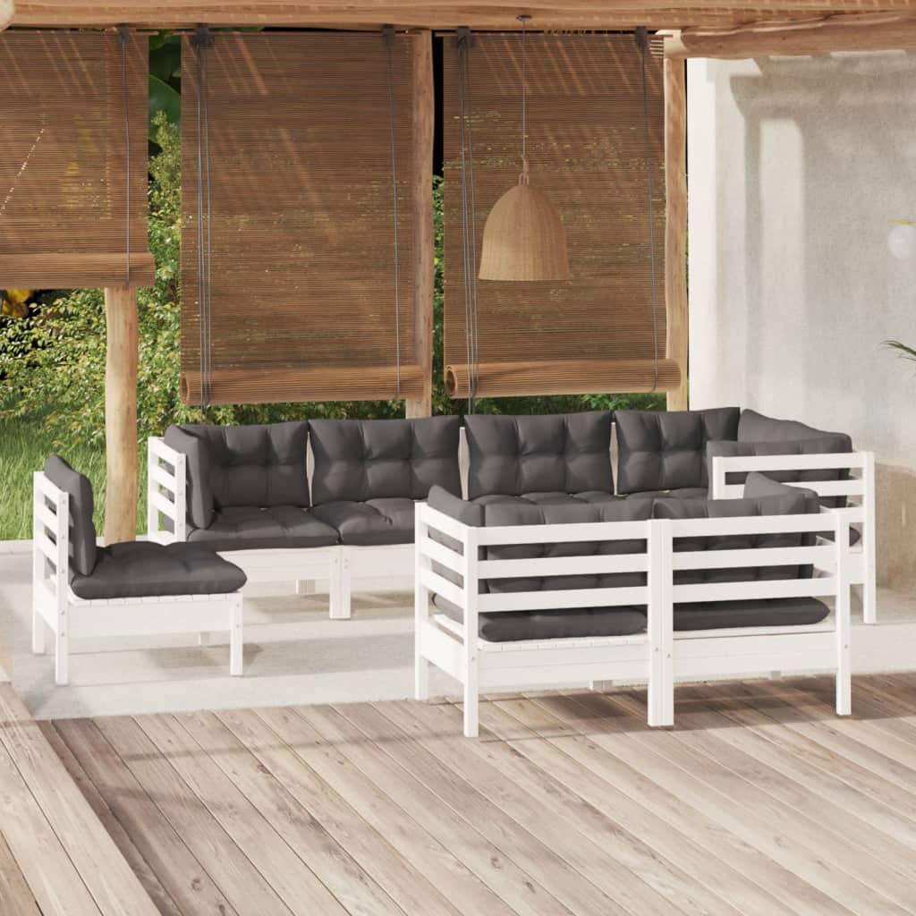8-delige Loungeset met kussens massief grenenhout wit