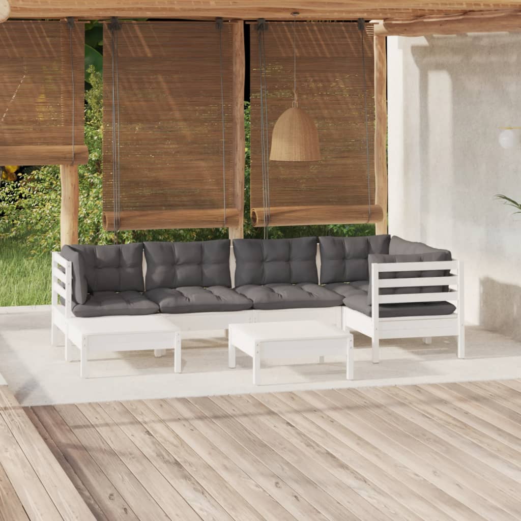 7-delige Loungeset met kussens massief grenenhout wit