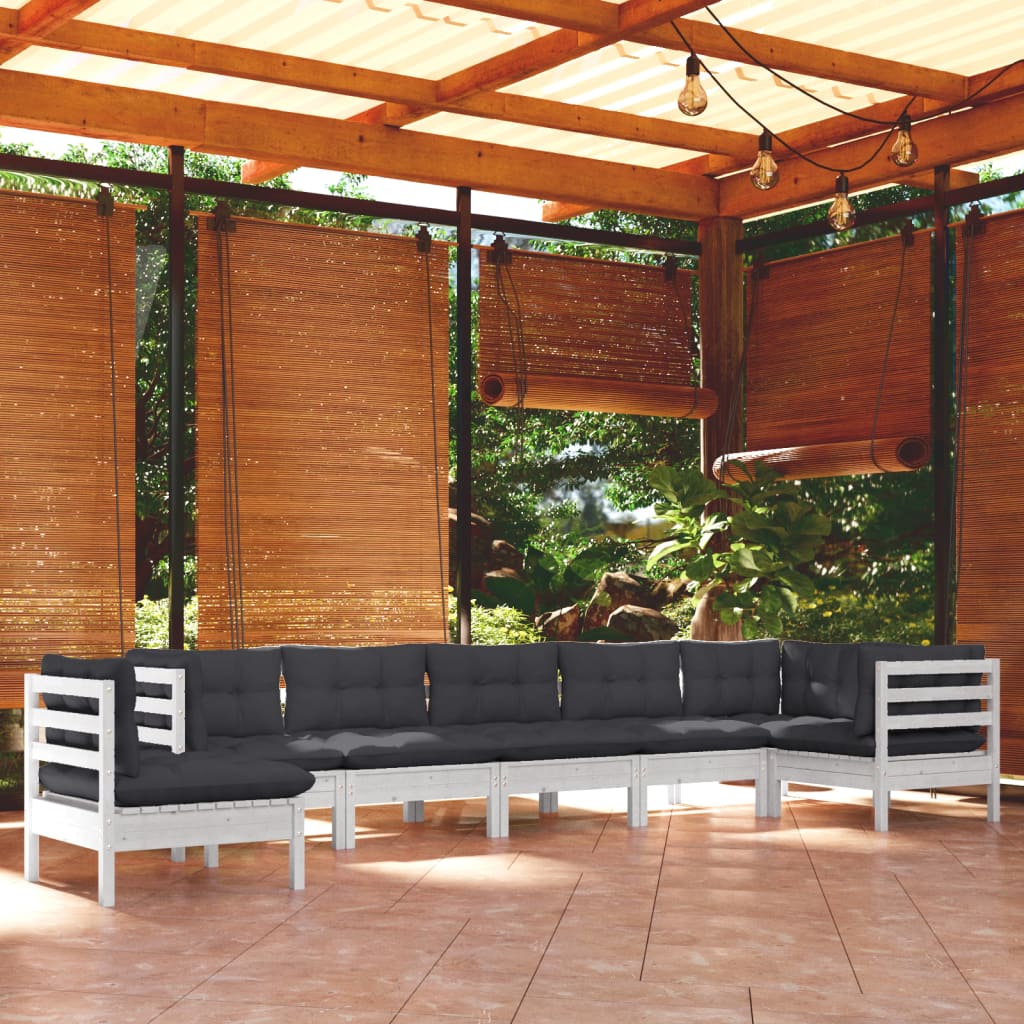 8-delige Loungeset met kussens massief grenenhout wit – afbeelding 1