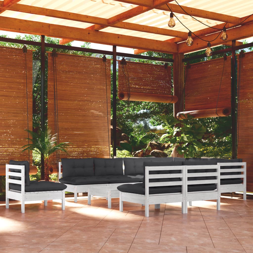 11-delige Loungeset met kussens massief grenenhout wit