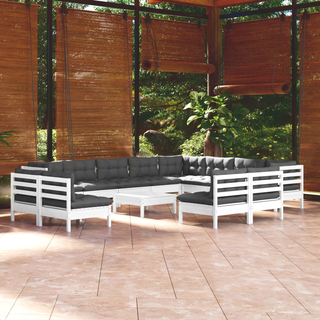 13-delige Loungeset met kussens massief grenenhout wit