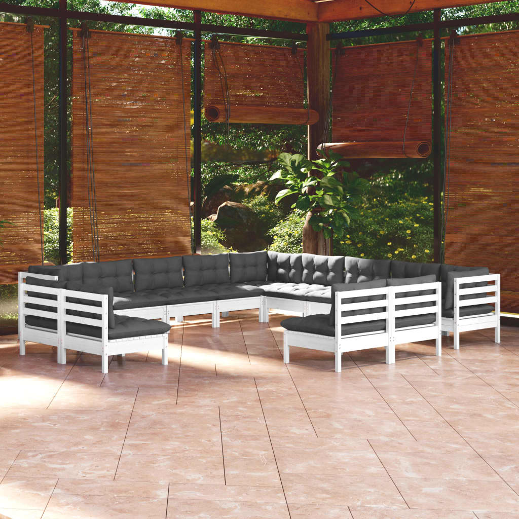 13-delige Loungeset met kussens massief grenenhout wit
