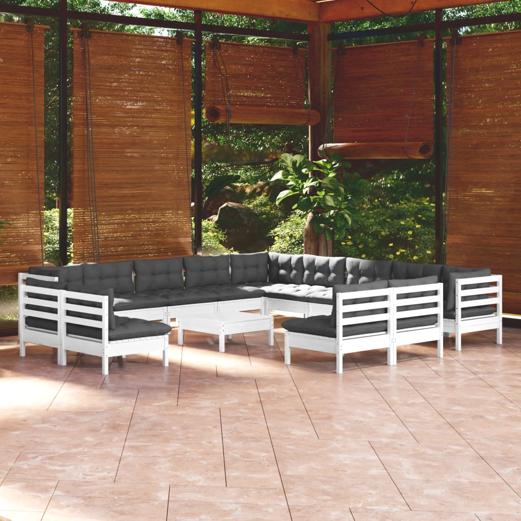 14-delige Loungeset met kussens massief grenenhout wit