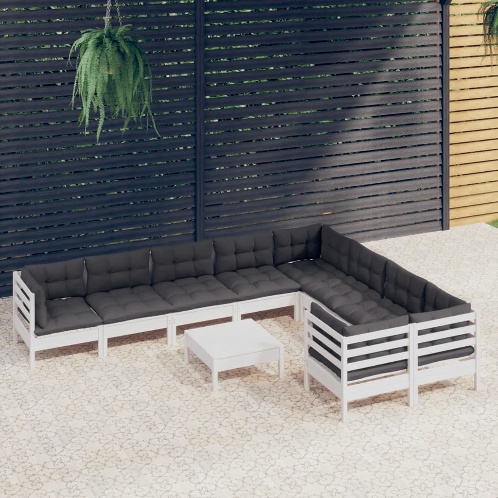 10-delige Loungeset met kussens grenenhout wit – afbeelding 1