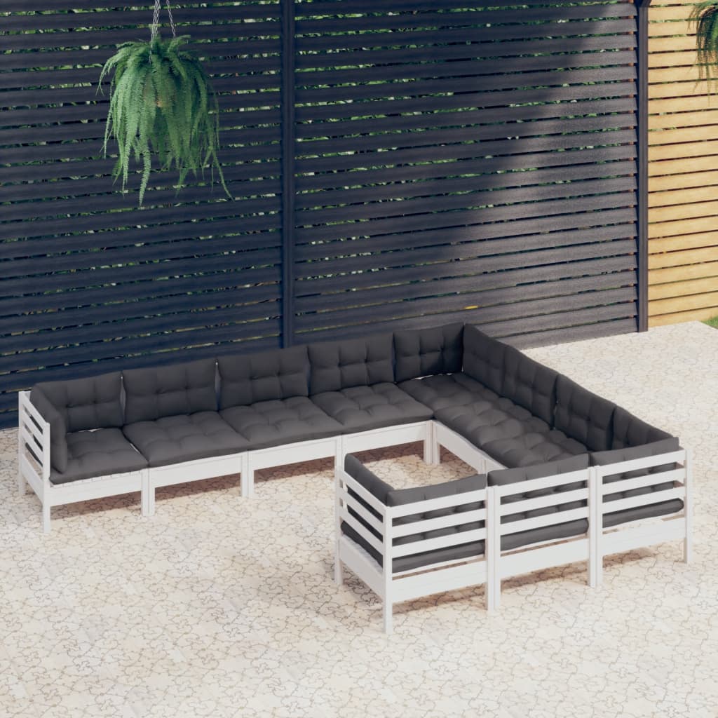 10-delige Loungeset met kussens grenenhout wit – afbeelding 1