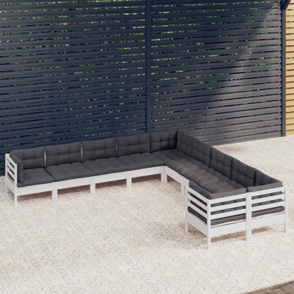 10-delige Loungeset met kussens grenenhout wit – afbeelding 1
