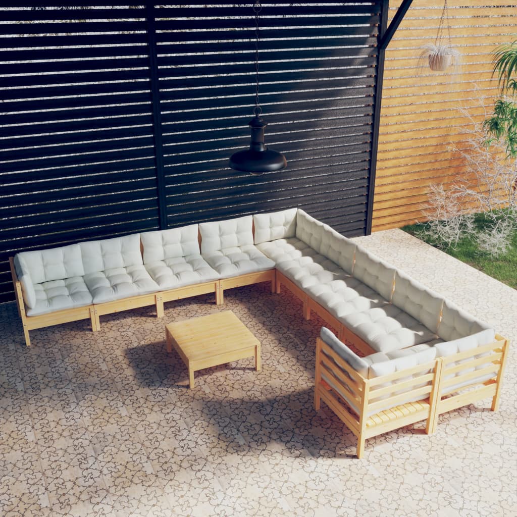 11-delige Loungeset met crèmekleurige kussens grenenhout – afbeelding 1