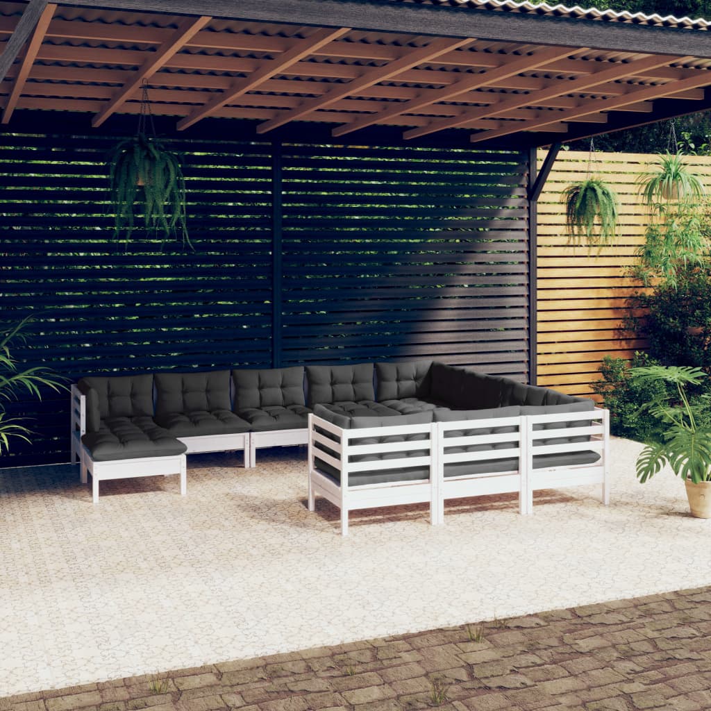11-delige Loungeset met kussens grenenhout wit – afbeelding 1