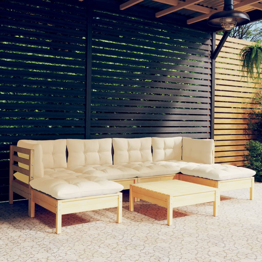 7-delige Loungeset met crèmekleurige kussens grenenhout – afbeelding 1