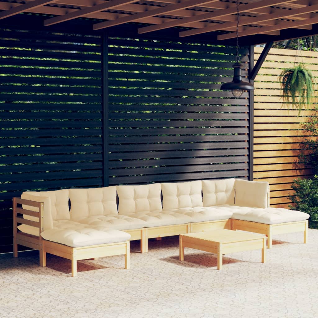 8-delige Loungeset met crèmekleurige kussens grenenhout – afbeelding 1