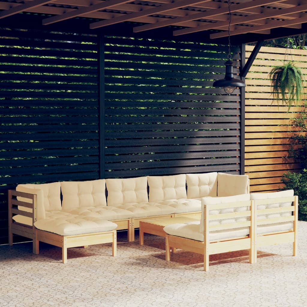 10-delige Loungeset met crèmekleurige kussens grenenhout – afbeelding 1
