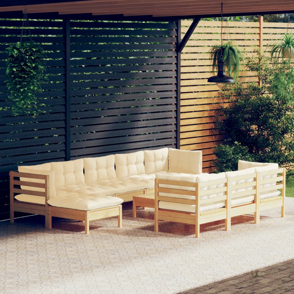 11-delige Loungeset met crèmekleurig kussens massief grenenhout – afbeelding 1