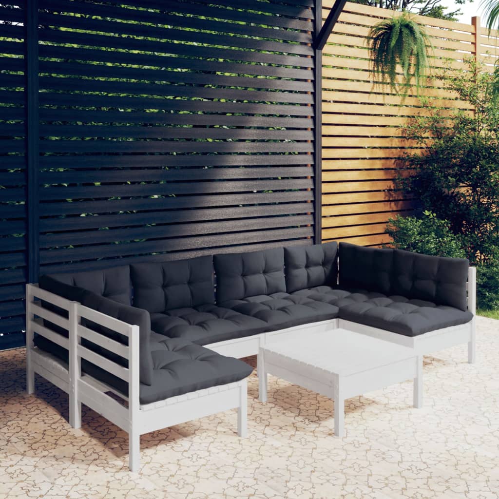 7-delige Loungeset met kussens massief grenenhout wit