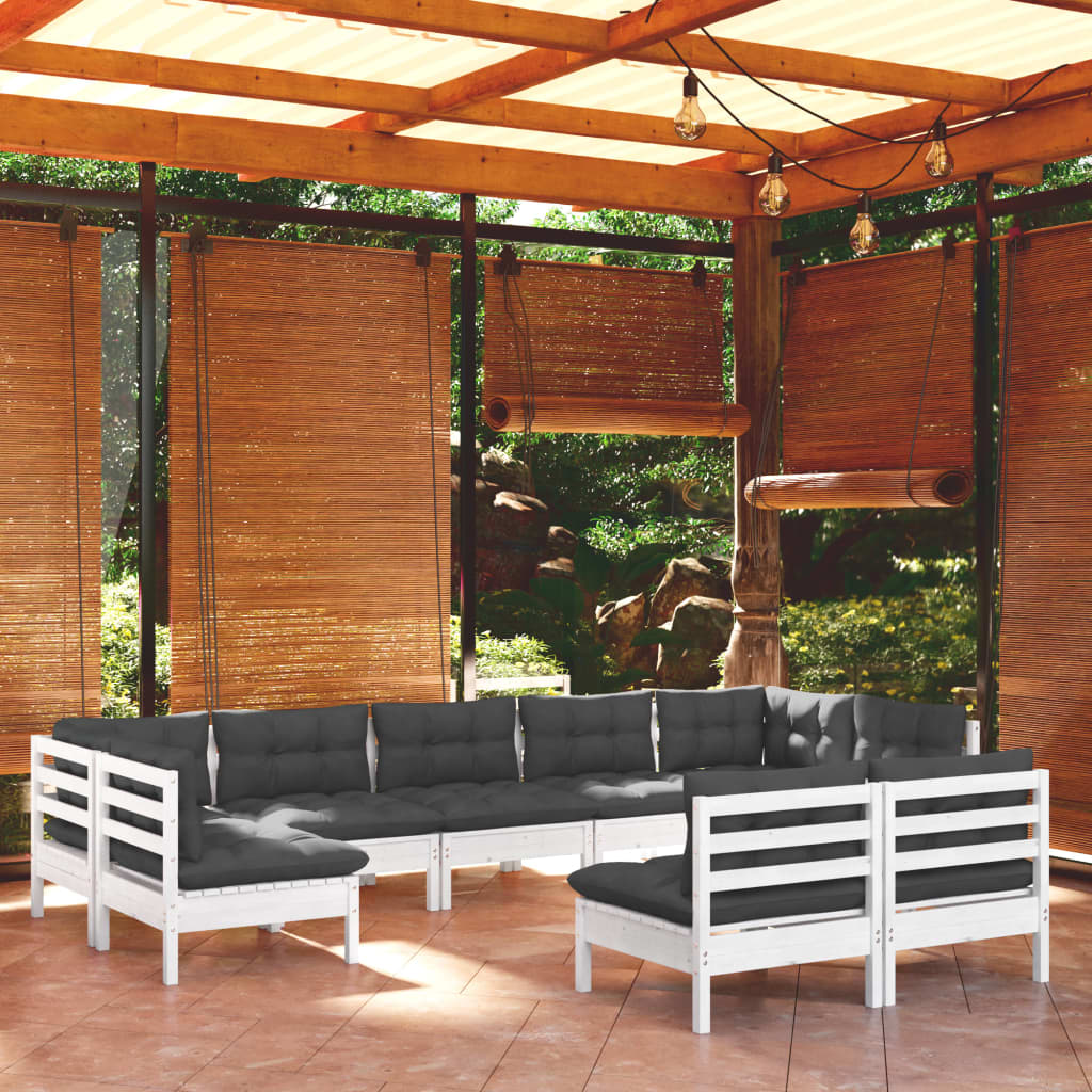 9-delige Loungeset met kussens massief grenenhout wit