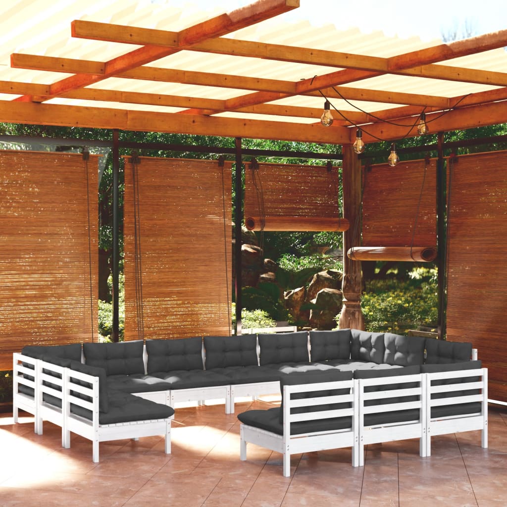 13-delige Loungeset met kussens massief grenenhout wit