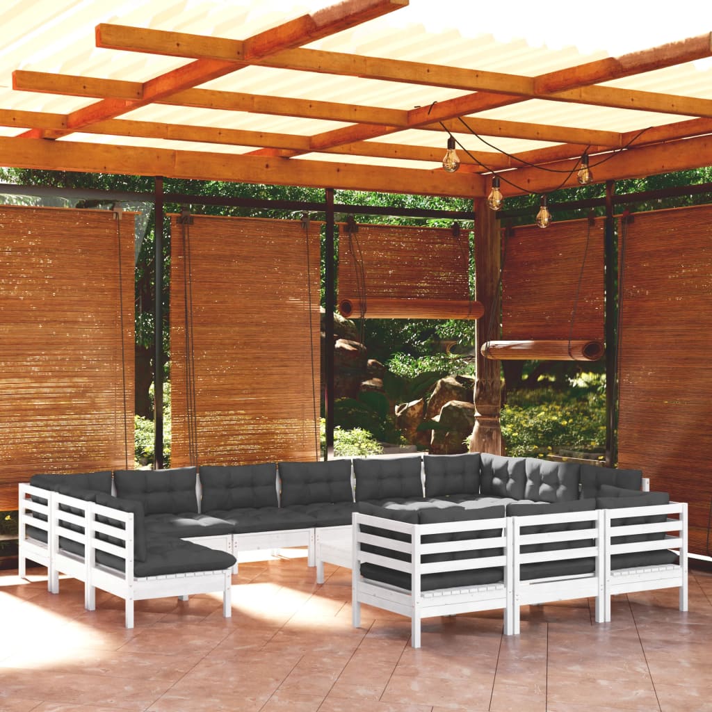 14-delige Loungeset met kussens grenenhout wit – afbeelding 1