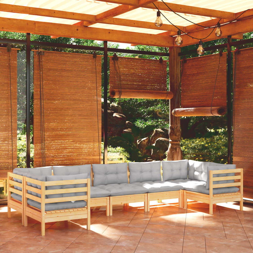 7-delige Loungeset met grijze kussens grenenhout – afbeelding 1