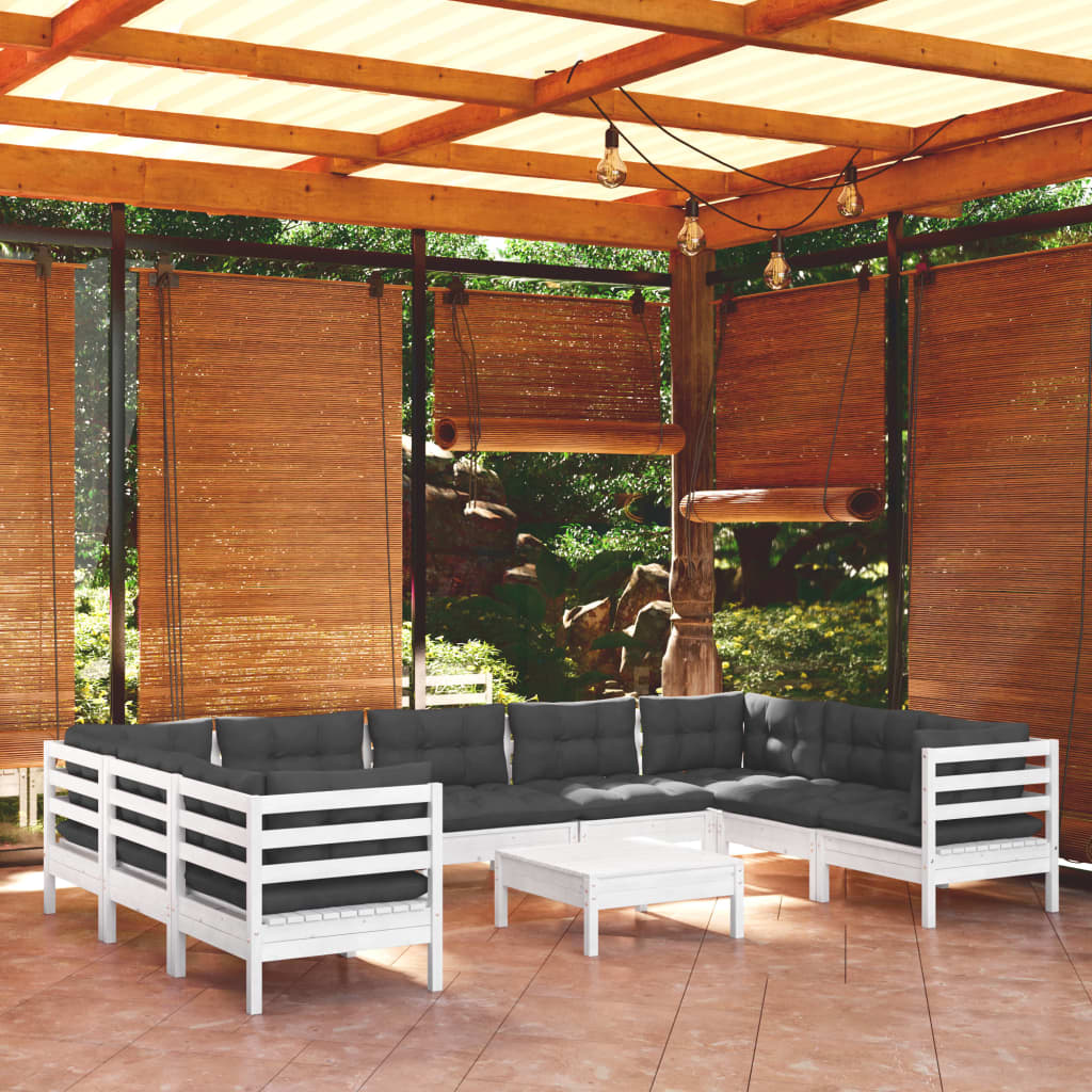 10-delige Loungeset met kussens grenenhout wit – afbeelding 1