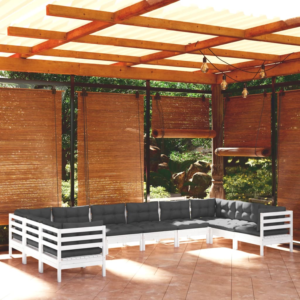10-delige Loungeset met kussens grenenhout wit – afbeelding 1