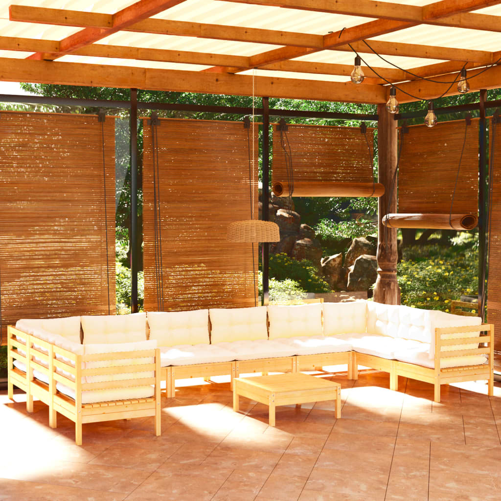 11-delige Loungeset met crèmekleurige kussens grenenhout – afbeelding 1