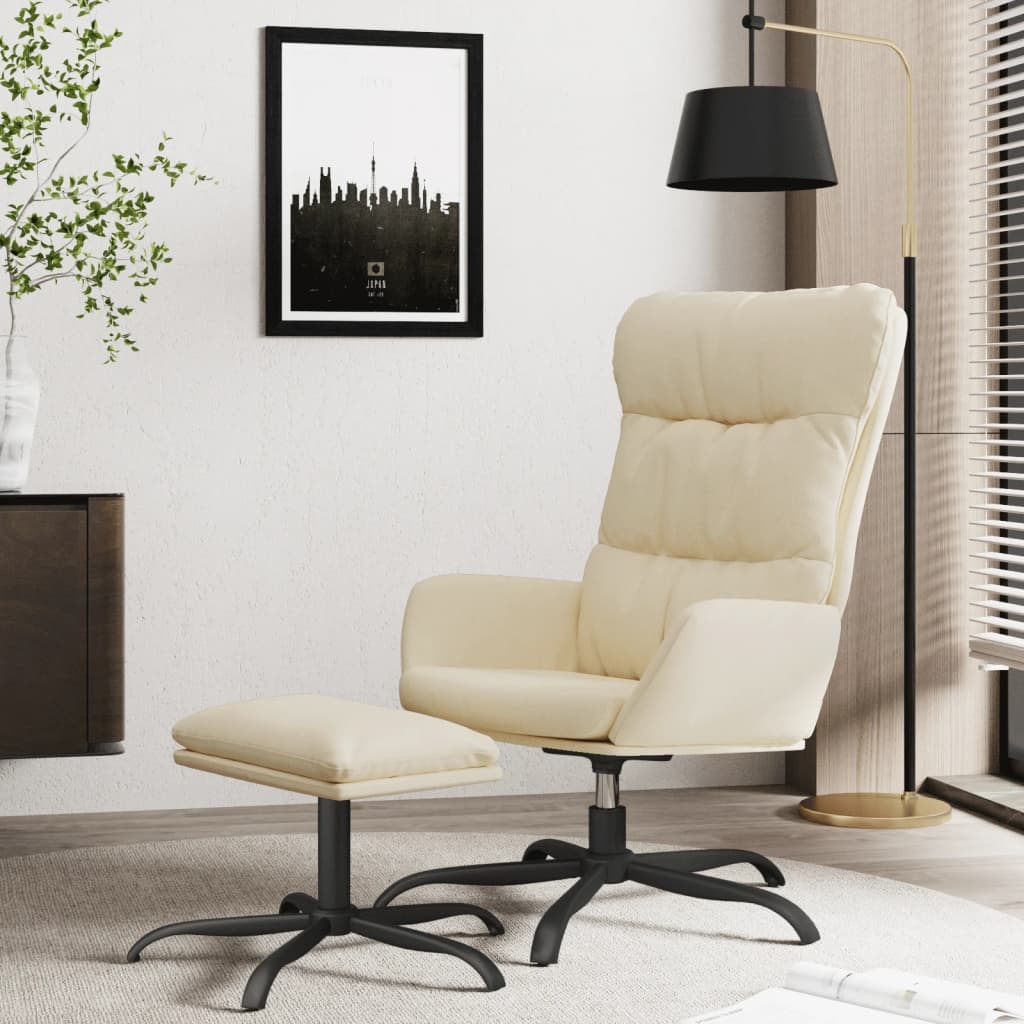 Relaxstoel met voetenbank stof crèmekleurig