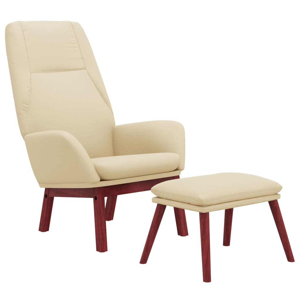 Relaxstoel met voetenbank stof crèmekleurig – afbeelding 3