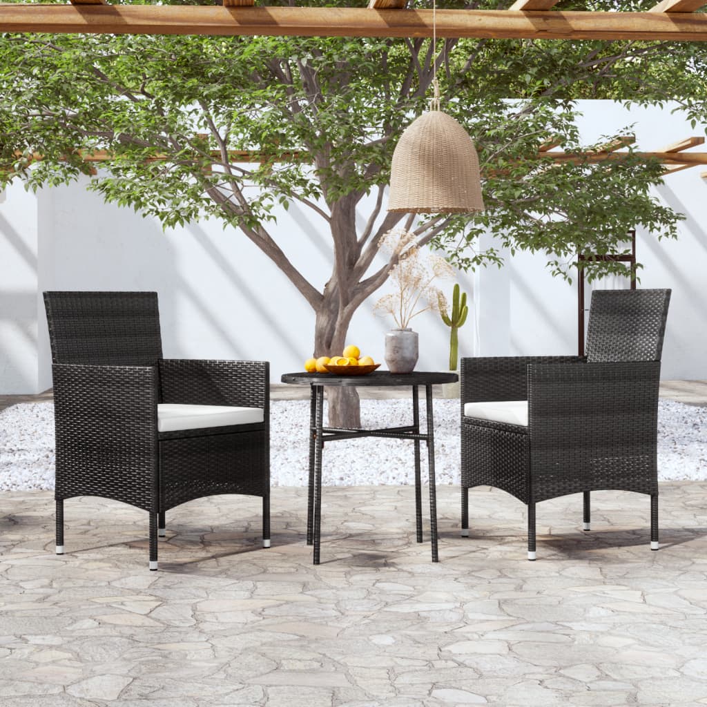 3-delige Tuinset poly rattan zwart – afbeelding 1