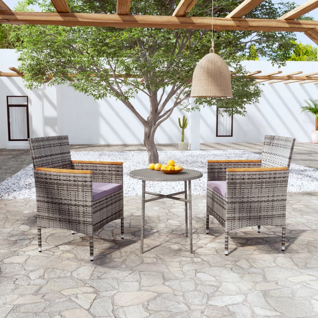 3-delige Tuinset poly rattan grijs – afbeelding 1
