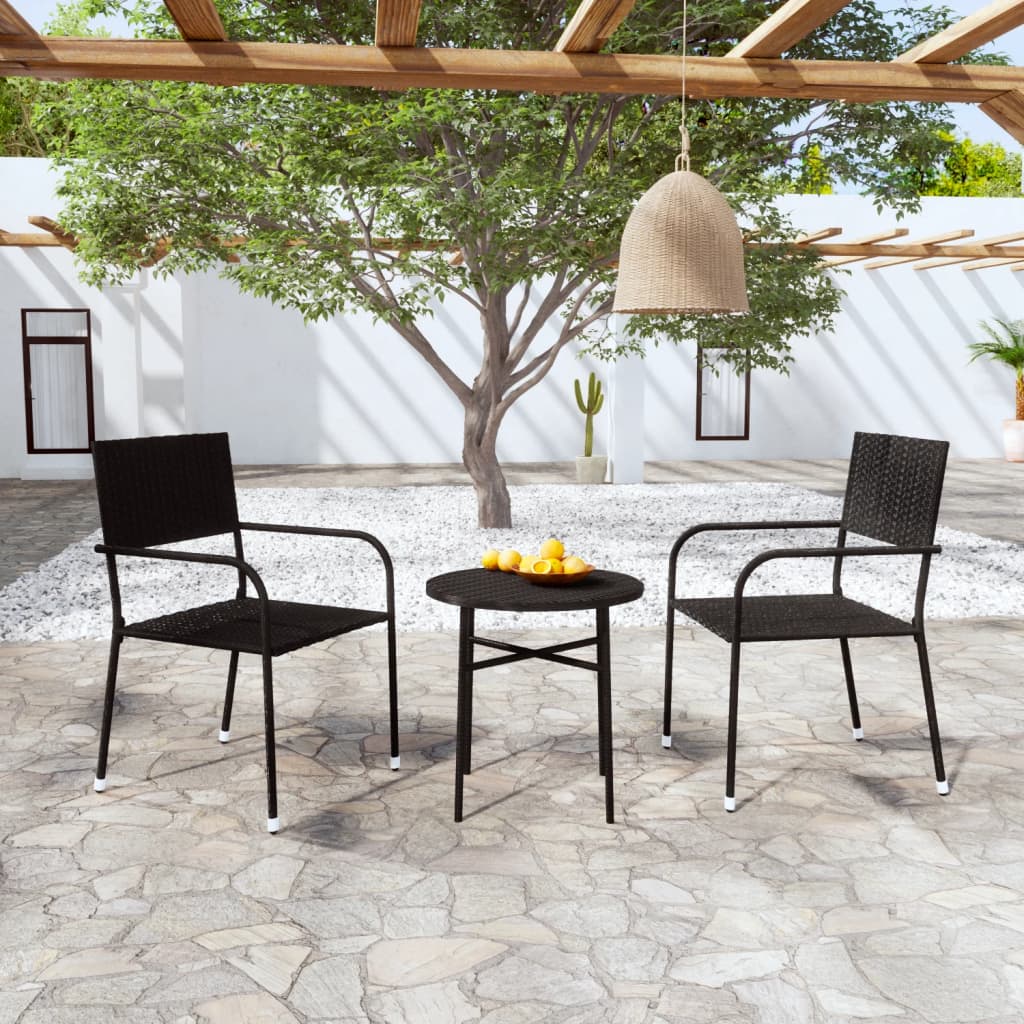 3-delige Tuinset poly rattan zwart
