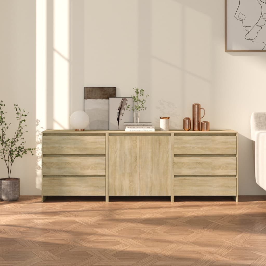 3 st Dressoirs bewerkt hout sonoma eikenkleurig – afbeelding 1