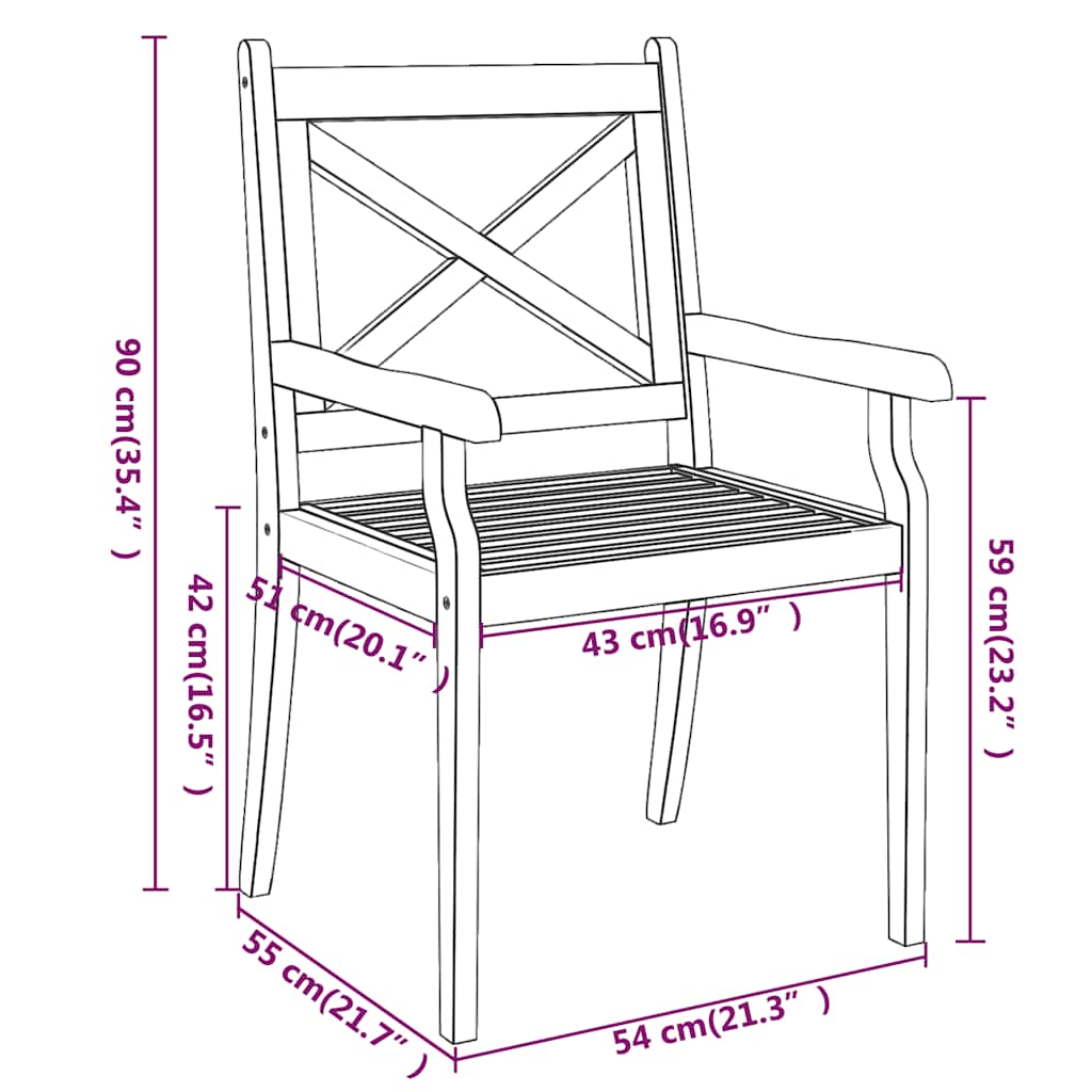 Tuinstoelen 6 st massief acaciahout – afbeelding 7