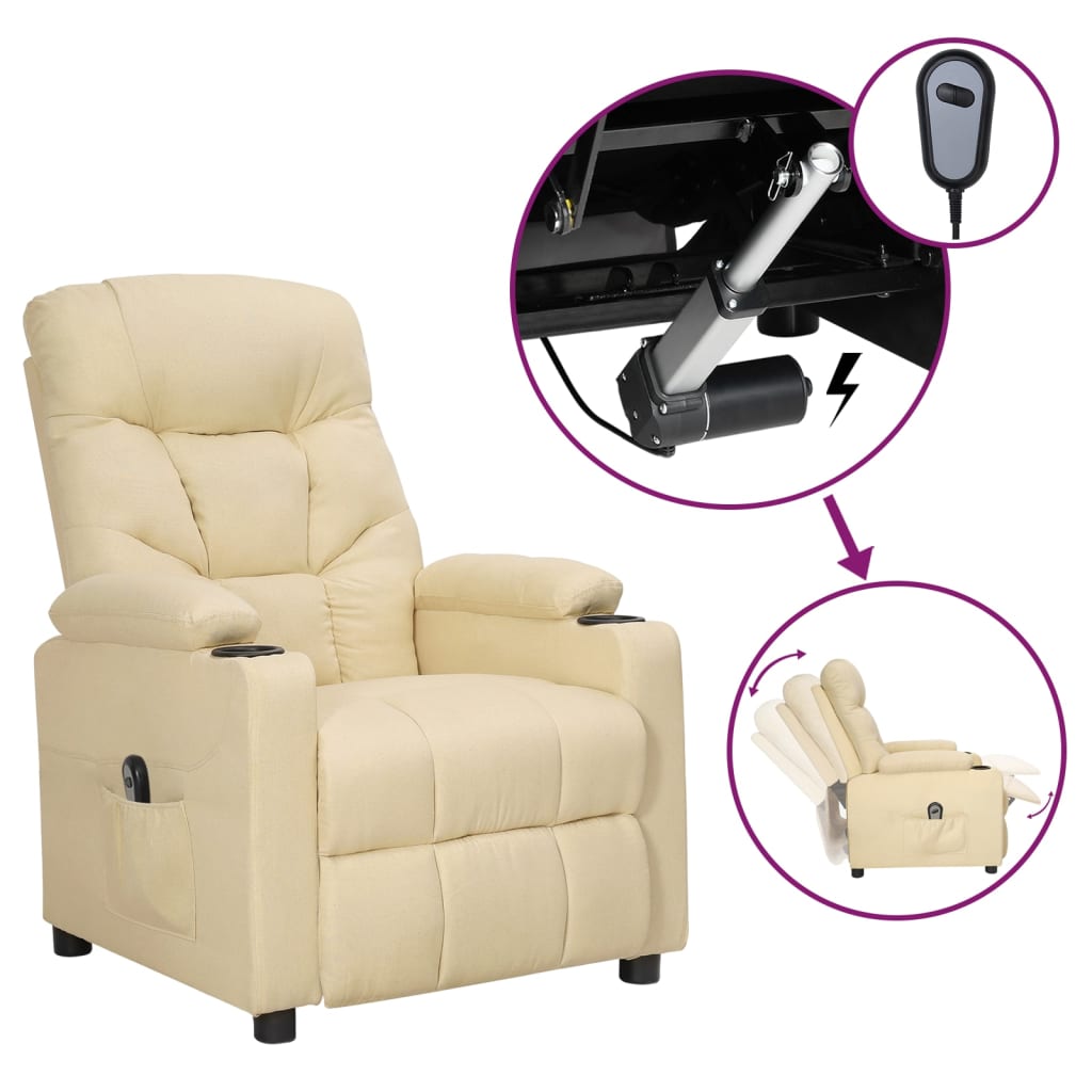 Fauteuil verstelbaar elektrisch stof crèmekleurig