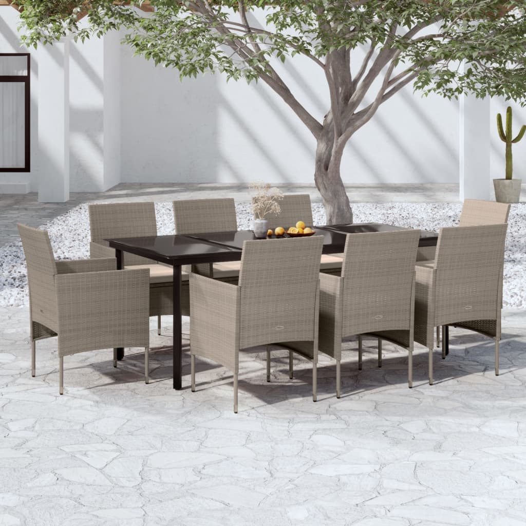 9-delige Tuinset met kussens beige en zwart – afbeelding 1