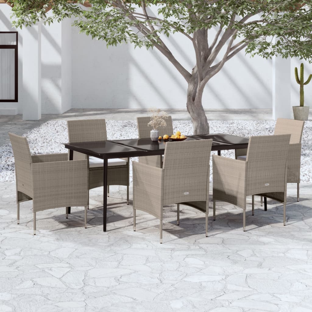 7-delige Tuinset met kussens beige en zwart – afbeelding 1