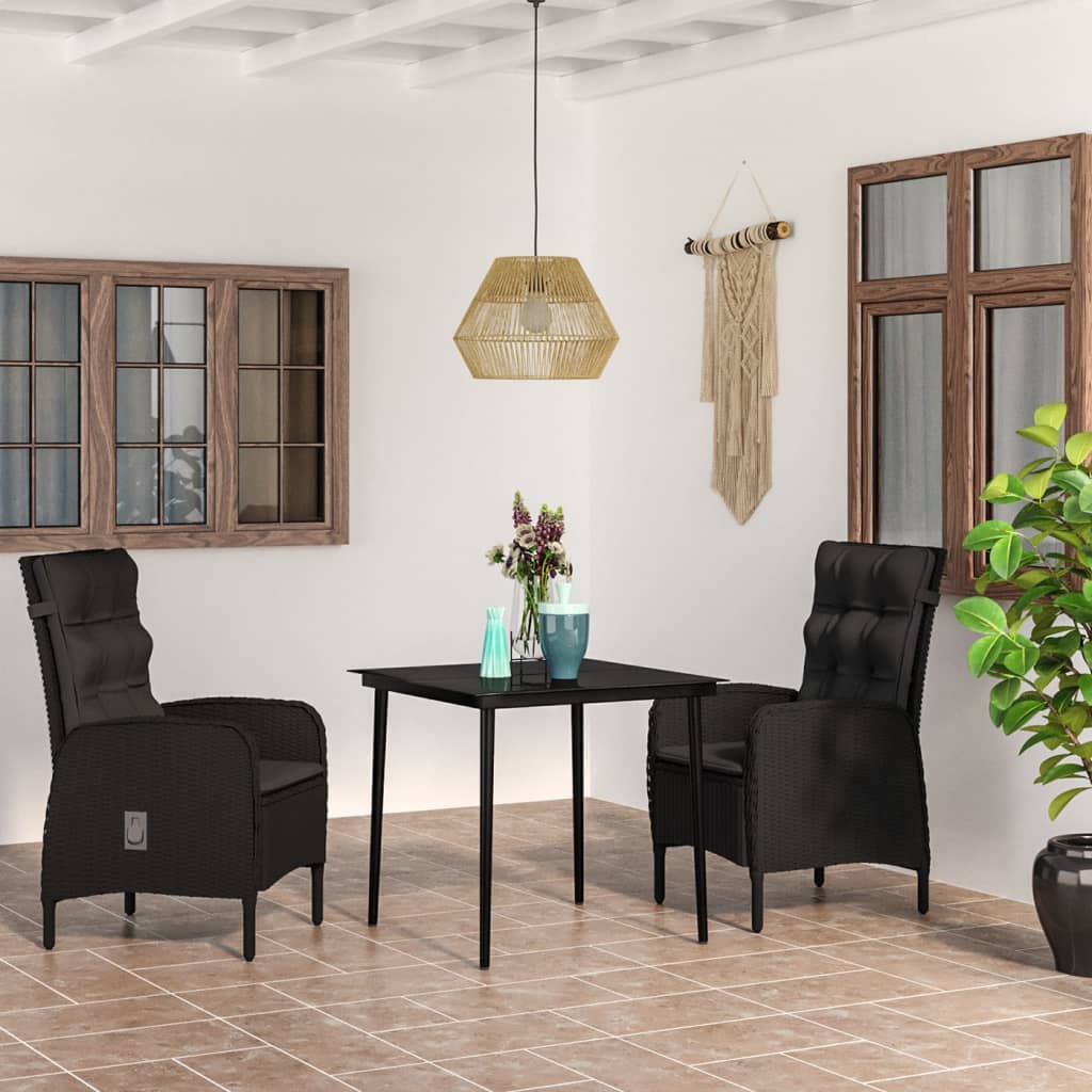 3-delige Tuinset met kussens zwart – afbeelding 1