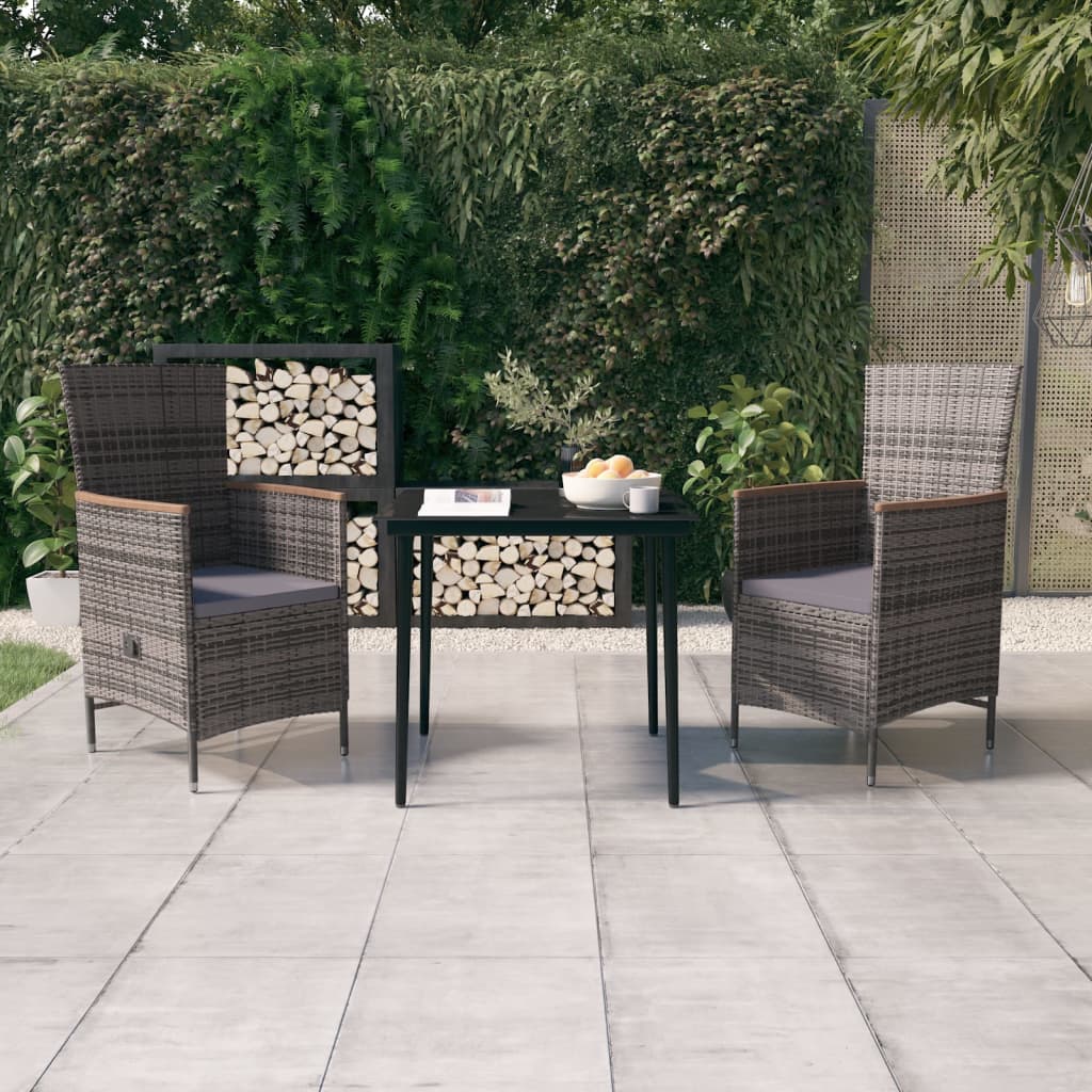 3-delige Tuinset met kussens grijs – afbeelding 1